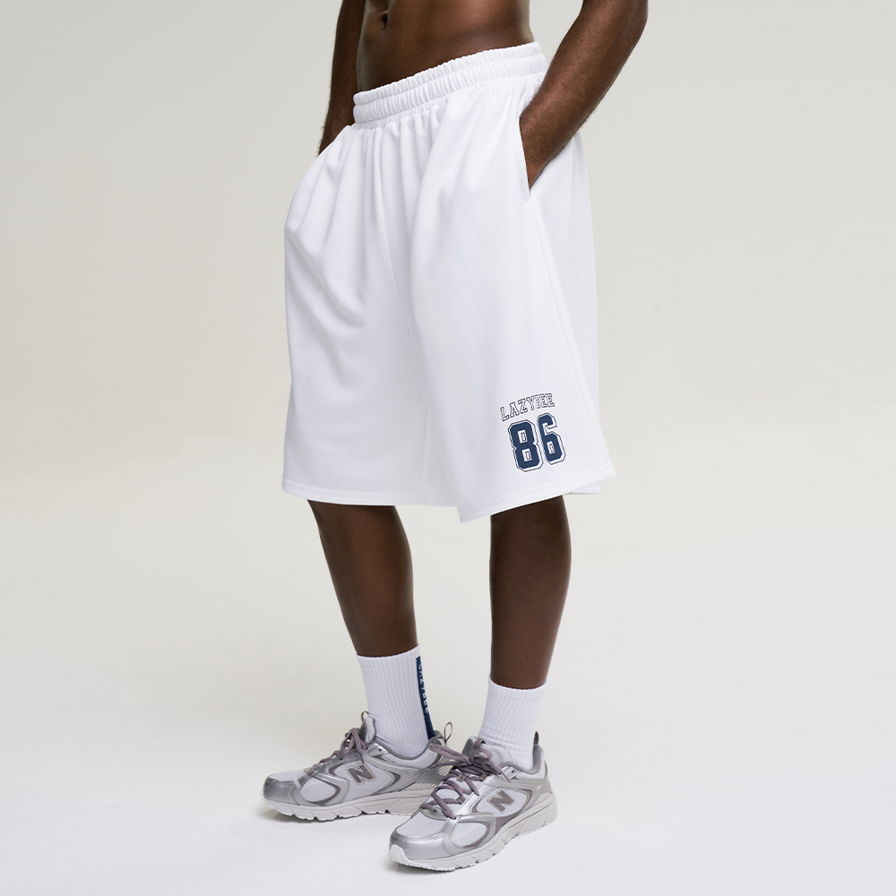 남자 자이언트핏 져지 오버핏 버뮤다 팬츠 반바지 헬스복 운동복 짐웨어 공용 화이트 - 상품 이미지
