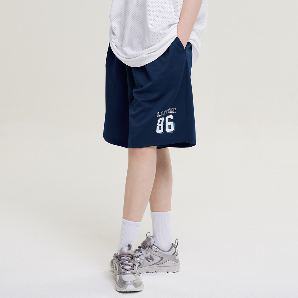 여성 자이언트핏 져지 오버핏 버뮤다 팬츠 반바지 헬스복 운동복 짐웨어 공용 네이비 - 상품 이미지