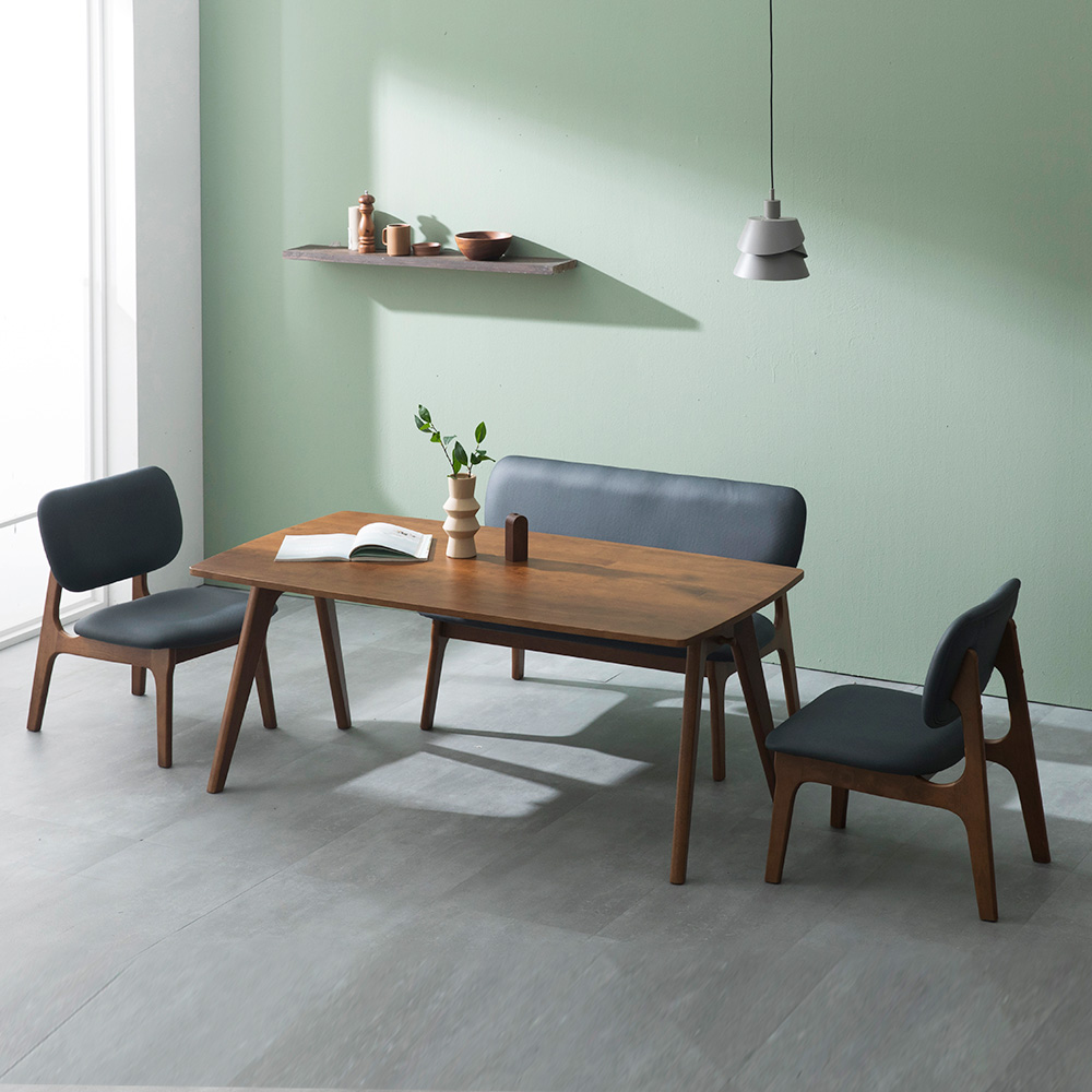 장인가구 칸토르 원목 낮은 식탁 세트 4인 1600 벤치형