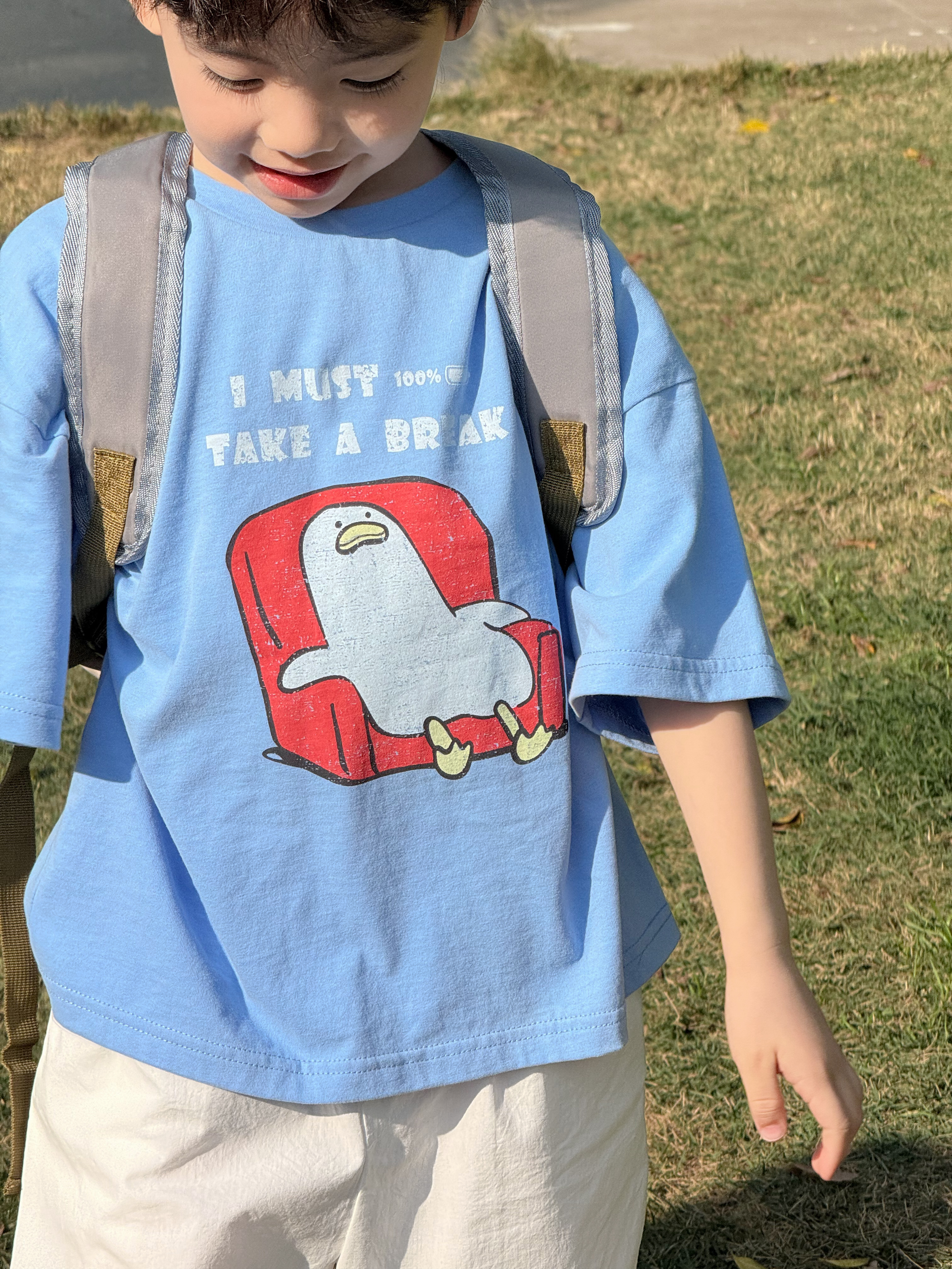 Irene's Closet 오리 캐릭터 프린트 순면 루즈핏 반팔 티셔츠 유아 주니어 여름