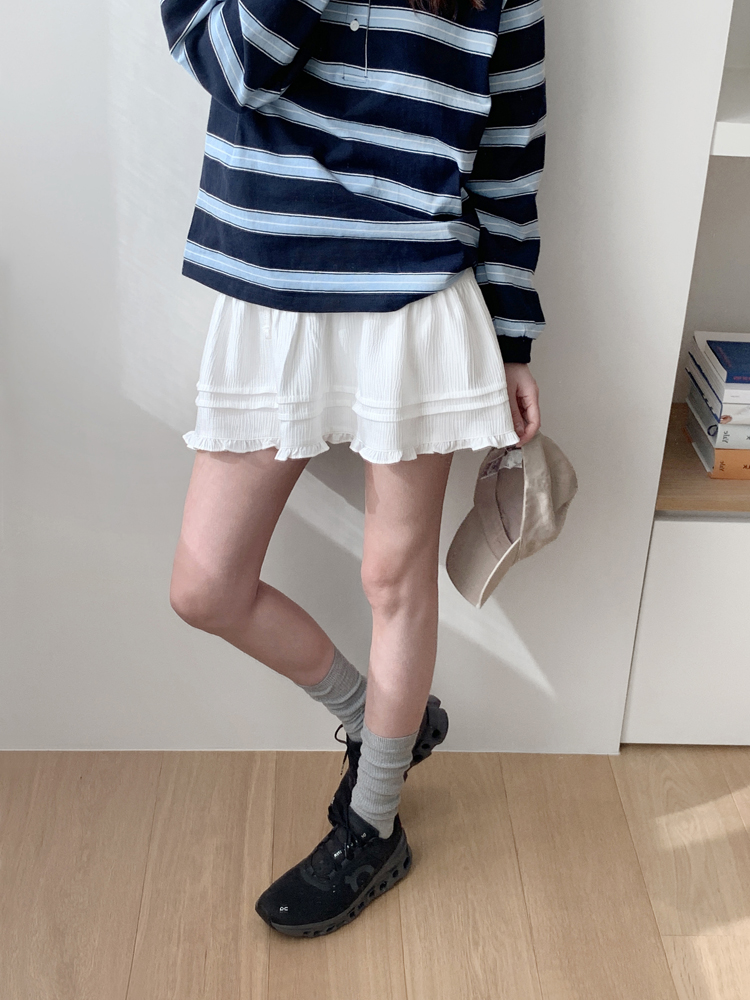 러블리 프릴 플레어 스커트 캉캉 레이스 미니스커트 봄 여름 여성 밴딩 A라인치마 면 화이트