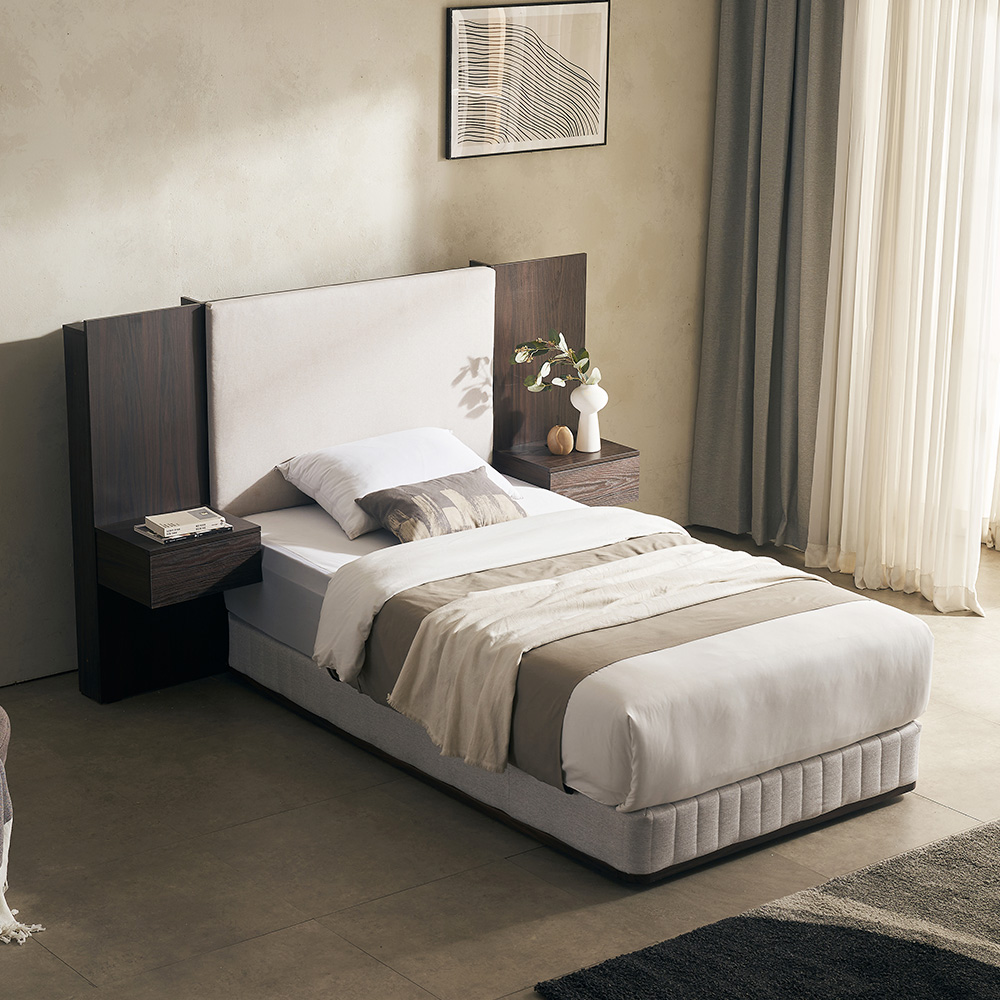장인가구 까르뎅차콜 패브릭 LED 호텔 평상형 침대 프레임 Q+800협탁1