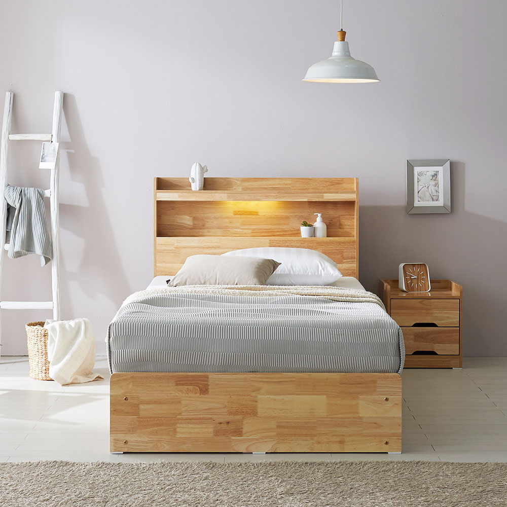 장인가구 노마 LED 서랍형 수납 원목 침대 프레임 SS