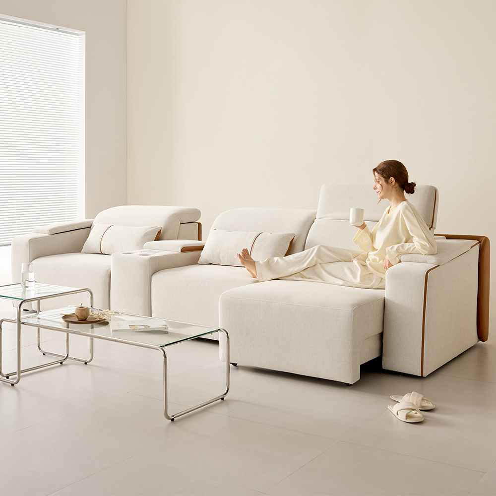 4인용 프리스티노 2세대 모션 소파 리클라이너 슬라이딩 무빙 가죽 면피 패브릭 쇼파 320