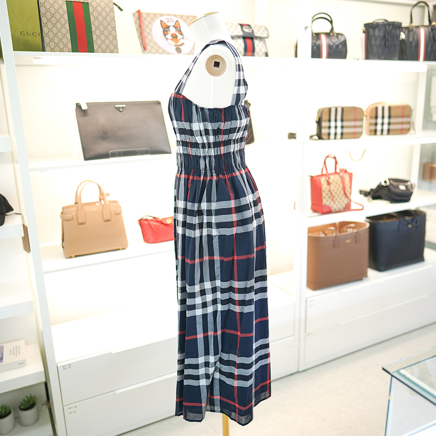 Burberry Check Sleeveless Dress 80994101 DELILAH Cotton Navy