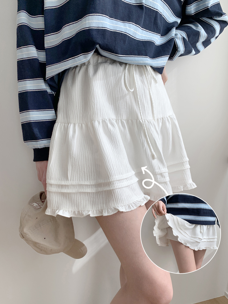 러블리 프릴 플레어 스커트 캉캉 레이스 미니스커트 봄 여름 여성 밴딩 A라인치마 면 화이트