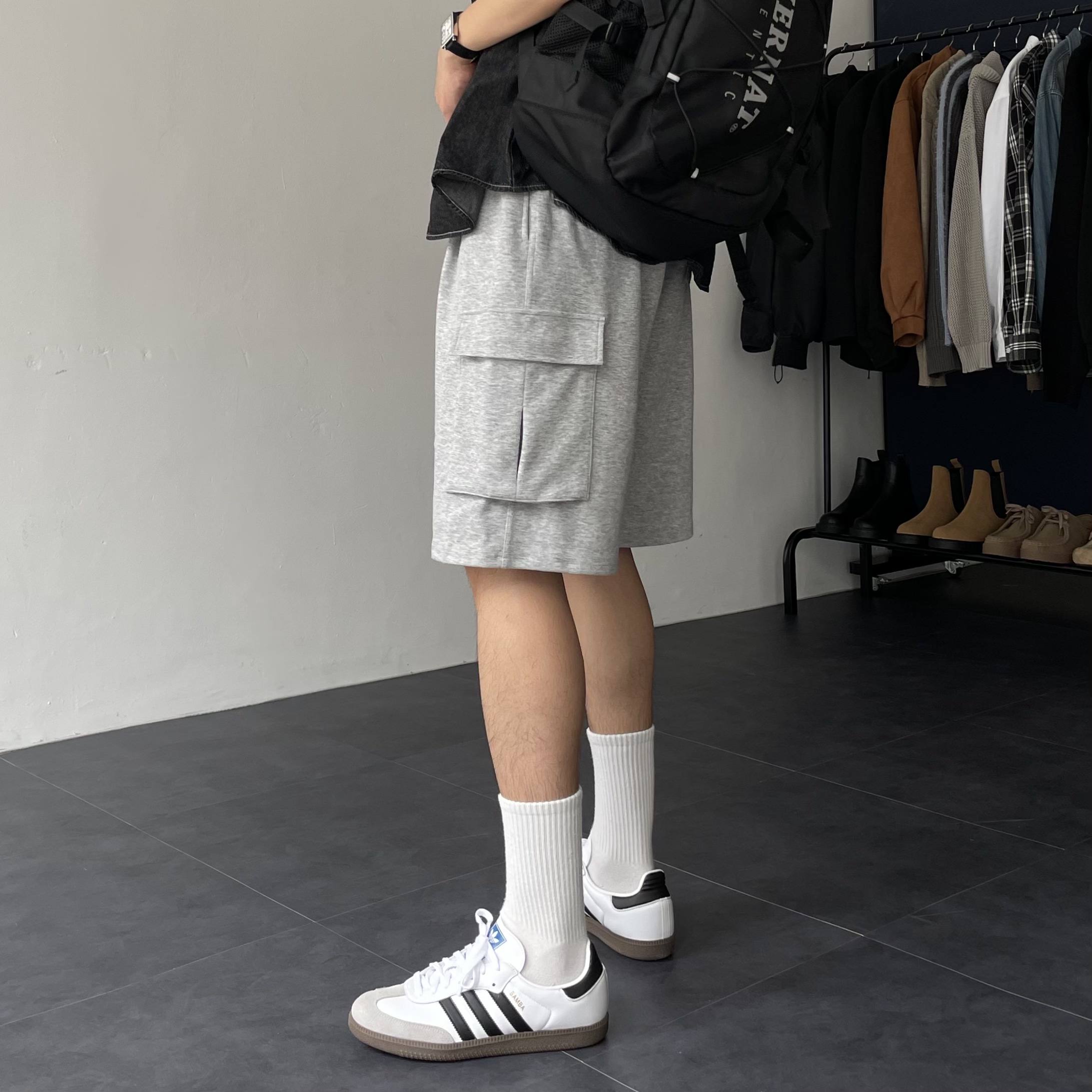 카고반바지 남자버뮤다팬츠 회색반바지 벌룬팬츠 - 상품 이미지