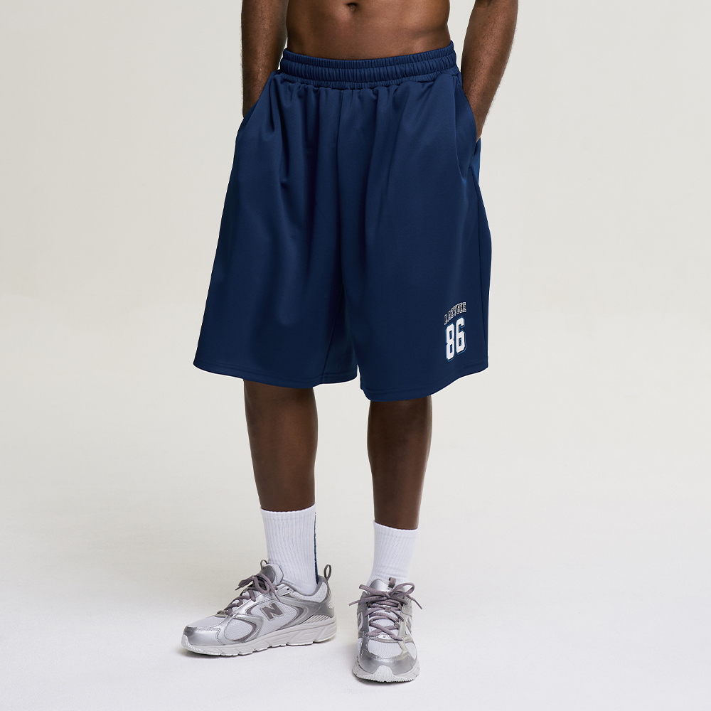 남자 자이언트핏 져지 오버핏 버뮤다 팬츠 반바지 헬스복 운동복 짐웨어 공용 네이비 - 상세 이미지 4