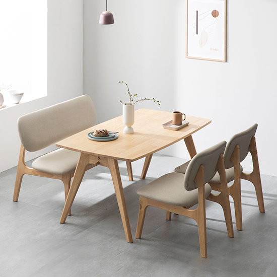 장인가구 칸토르 베이직 원목 패밀리 4인 낮은 식탁세트 벤치형