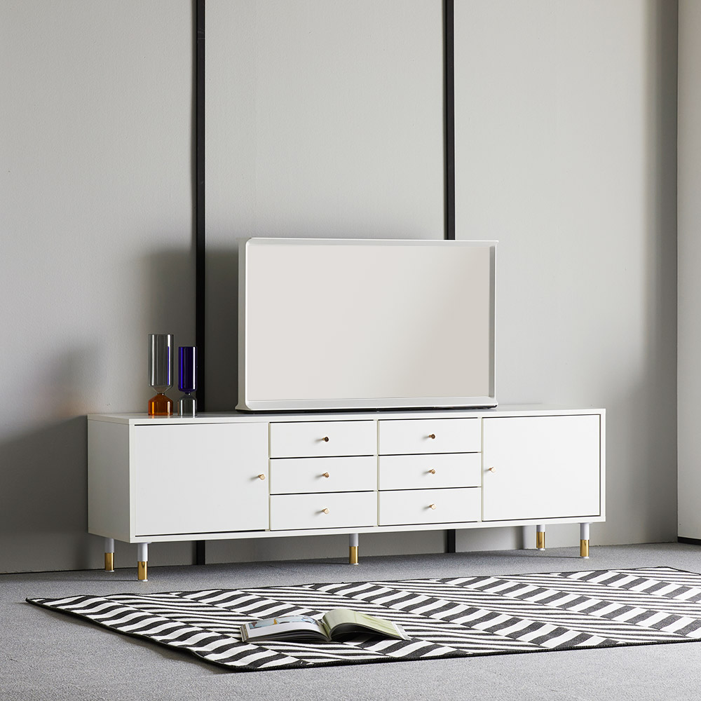 장인가구 로지 모던 높은 TV 티비다이 6서랍 거실장 1800