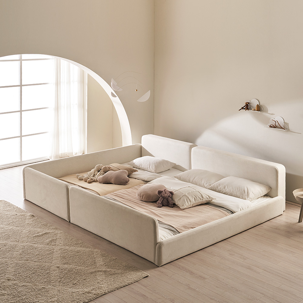 장인가구 하랑 E0 패브릭 볼드헤드 저상형 패밀리침대 SS+Q 데이베드형 프레임