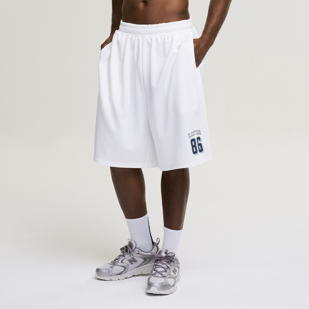 남자 자이언트핏 져지 오버핏 버뮤다 팬츠 반바지 헬스복 운동복 짐웨어 공용 화이트 - 상세 이미지 3