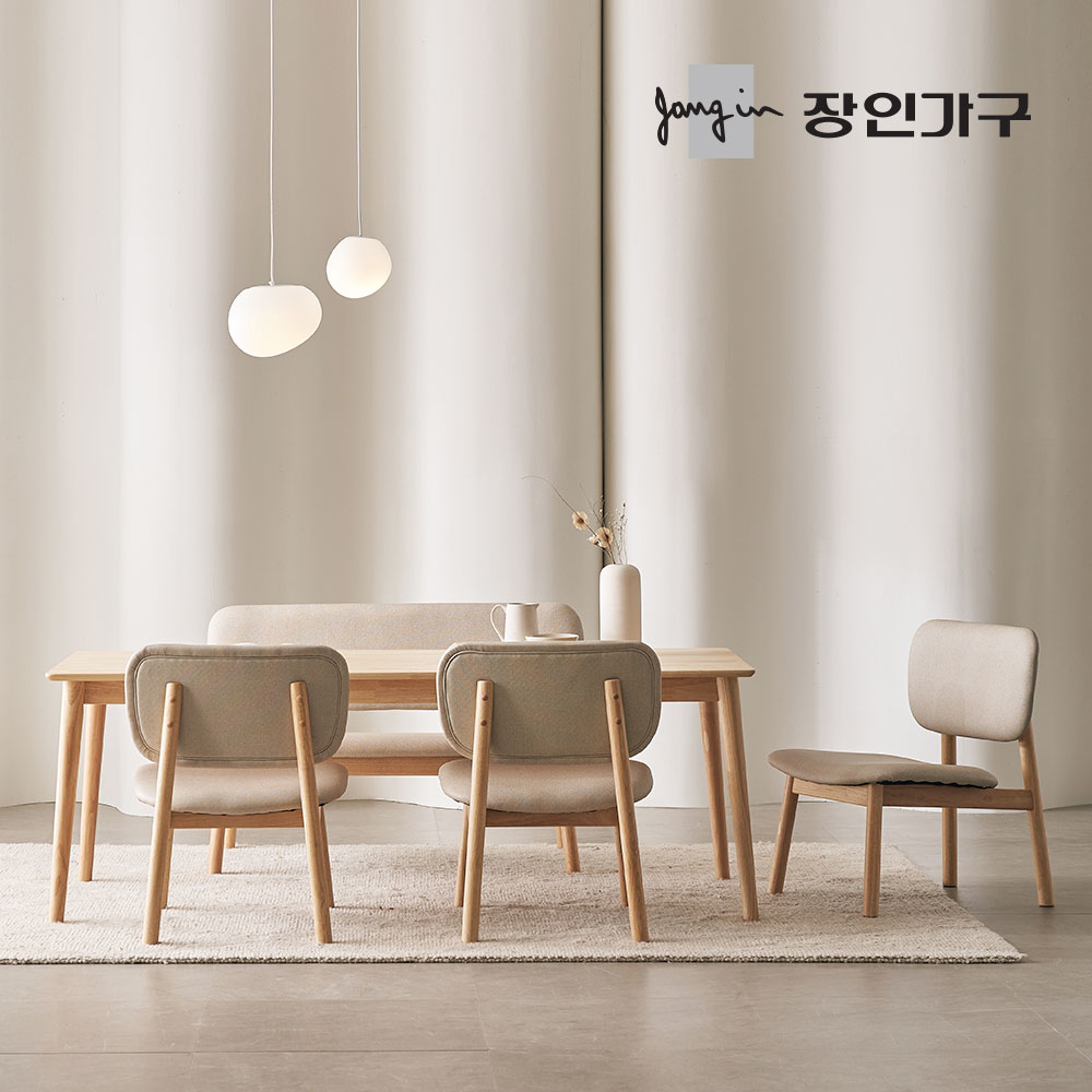 장인가구 칸토르모노 SE0 원목 포세린 세라믹 4인 6인 낮은식탁 세트 식탁+의자3+등받이벤치1, 1800mm, 원목식탁 내추럴원목