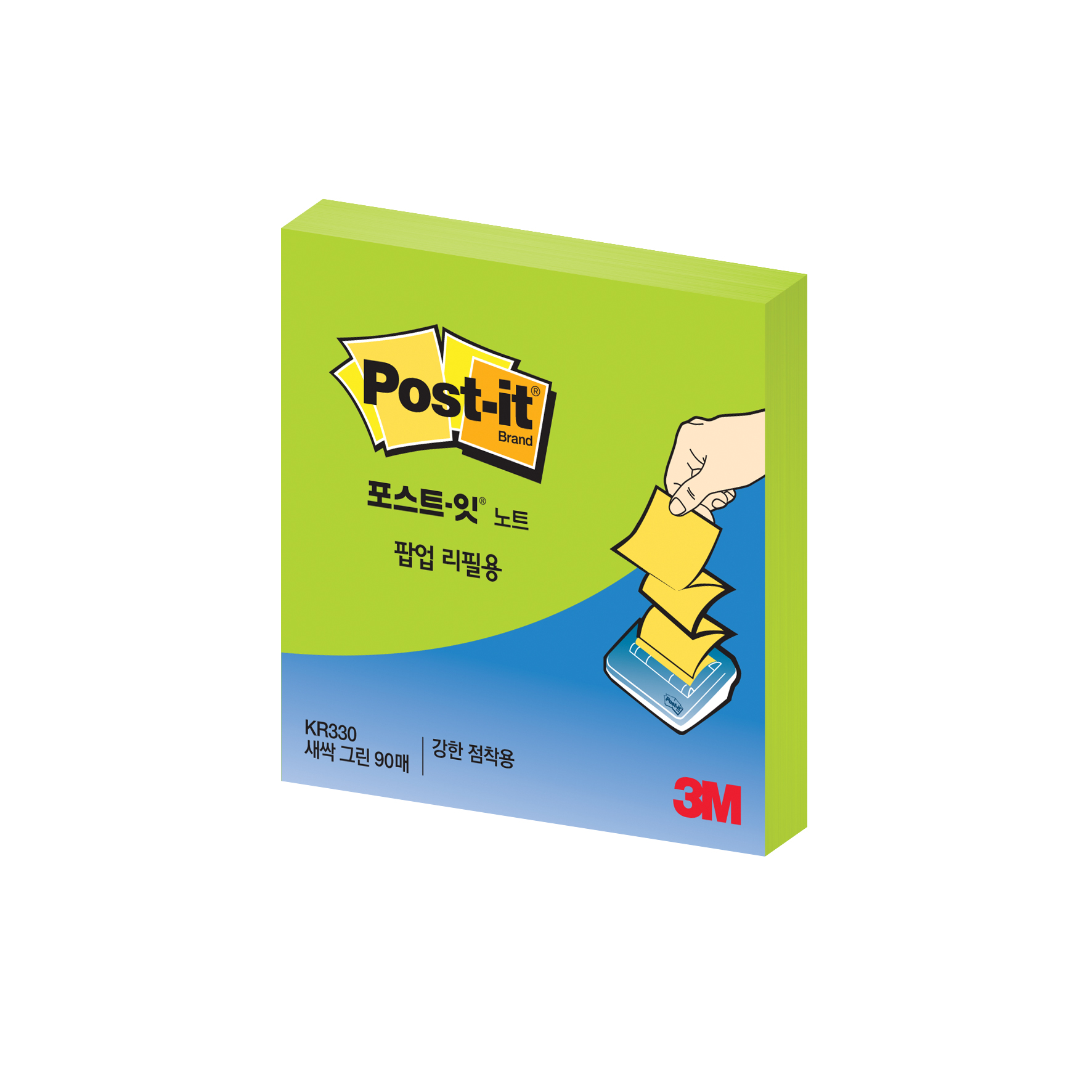 3M 포스트잇 강한점착용 팝업리필 KR-330 90매 뽑아쓰는 메모패드 점착 노트 스티커 - 상품 이미지