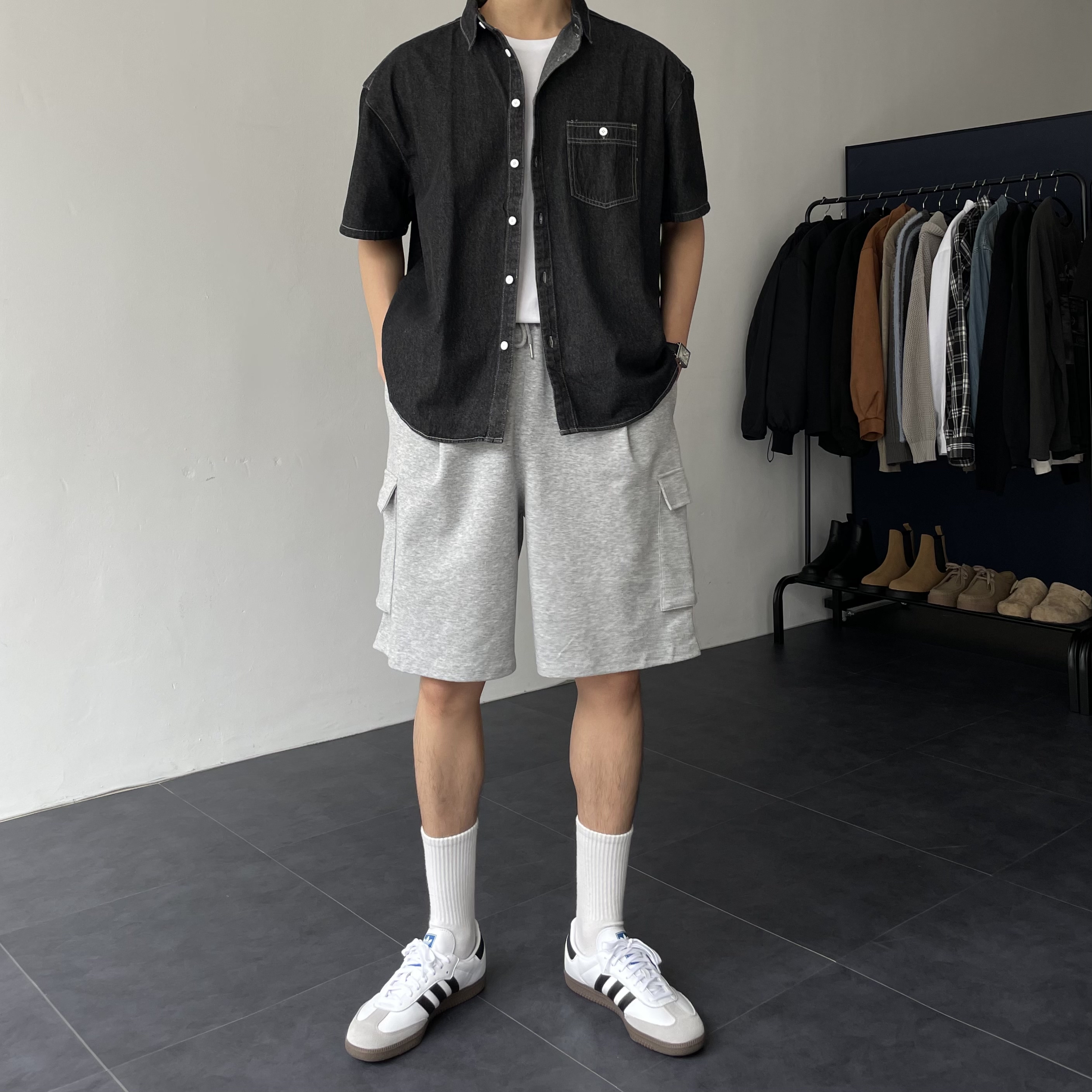 카고반바지 남자버뮤다팬츠 회색반바지 벌룬팬츠 - 상세 이미지 4