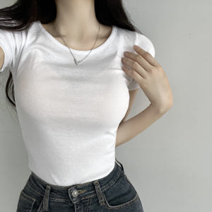 레이어드 흰티 세미크롭 여자 반팔티 이너 티셔츠 브라운, FREE(One... 착용 후기 | 사이즈/핏 총정리 - 상품 이미지 3