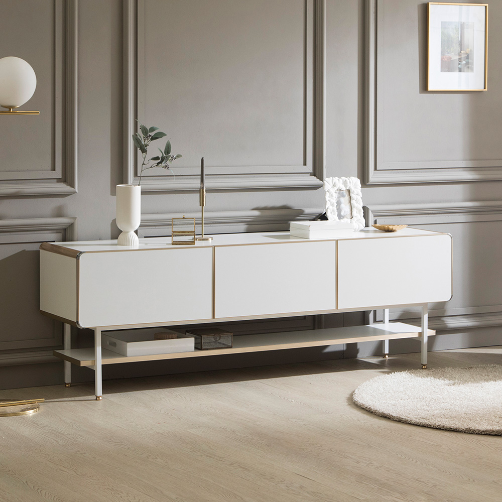 장인가구 컬렉 라운드 선반 티비다이 높은 거실장 1800