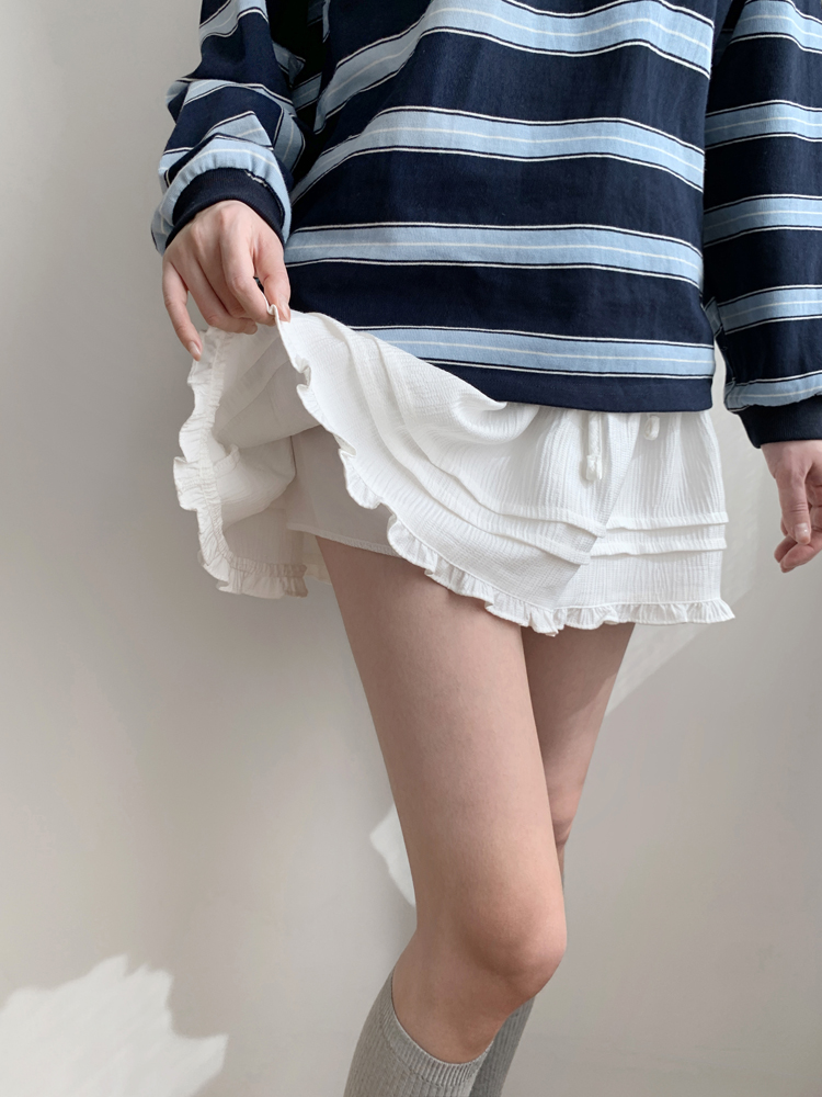 러블리 프릴 플레어 스커트 캉캉 레이스 미니스커트 봄 여름 여성 밴딩 A라인치마 면 화이트