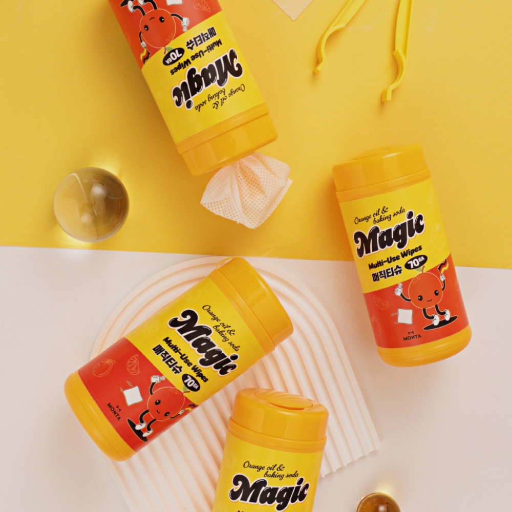 노란통 매직티슈 2세트 8통 560매 소독티슈 올인원 찌든때 기름때제거 세정티슈
