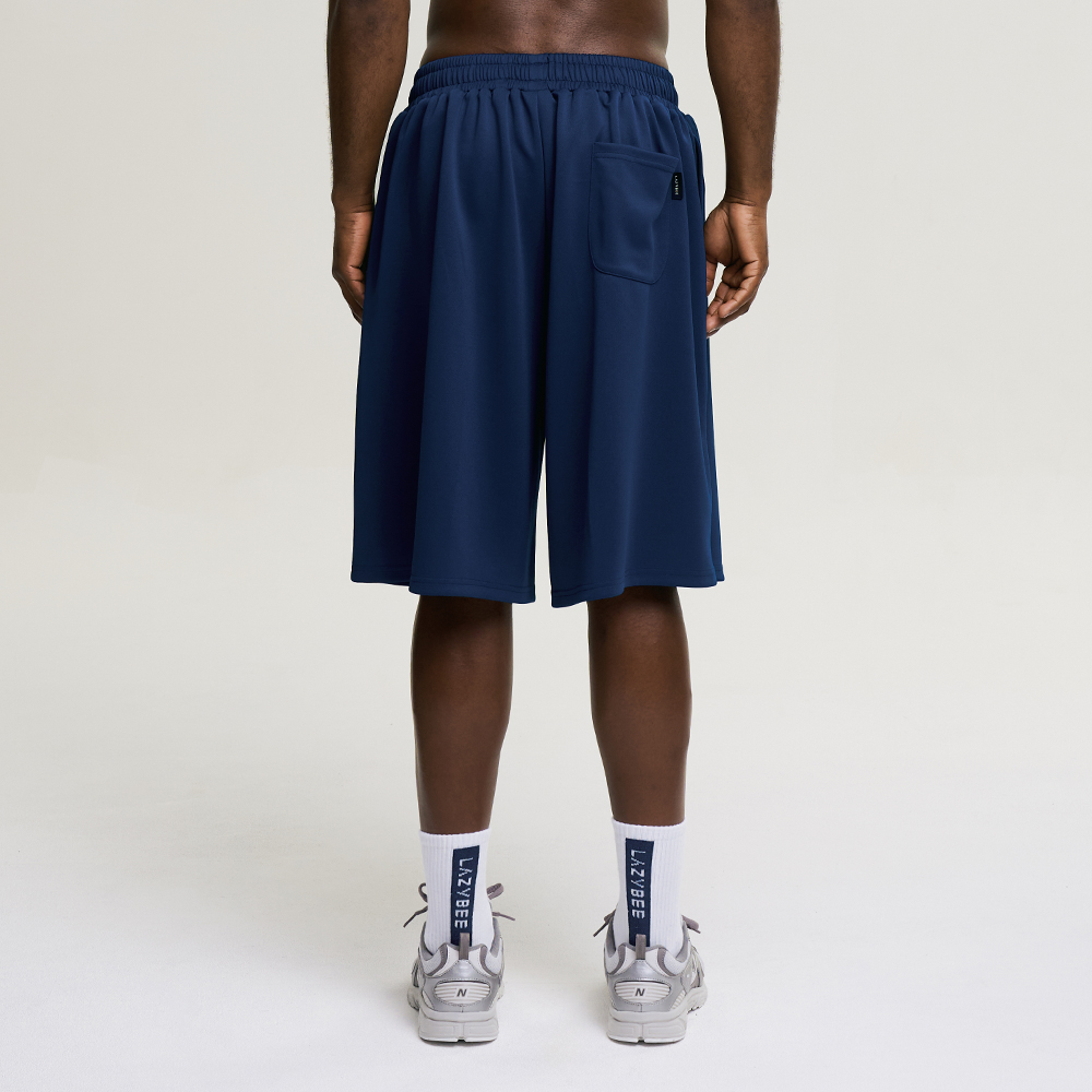 남자 자이언트핏 져지 오버핏 버뮤다 팬츠 반바지 헬스복 운동복 짐웨어 공용 네이비 - 상세 이미지 3