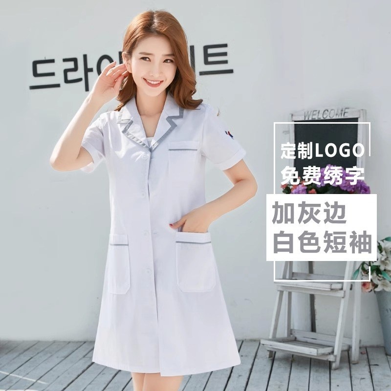 실험용 가운 반팔 애견 미용복 병원 화이트 간호복 여성 제트 회색테두리+흰색코트(여성용반팔) S - 상세 이미지 5