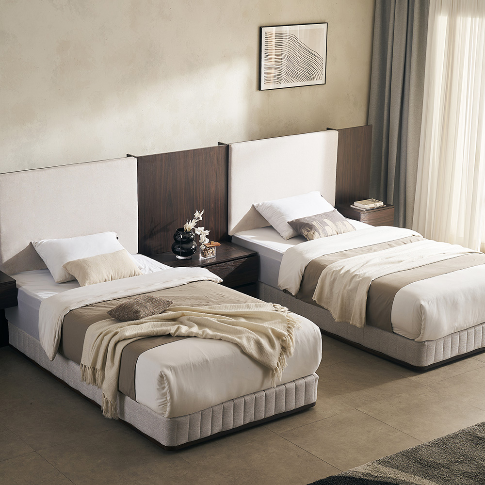 장인가구 까르뎅차콜 패브릭 LED 호텔 평상형 침대 프레임 Q+800협탁1