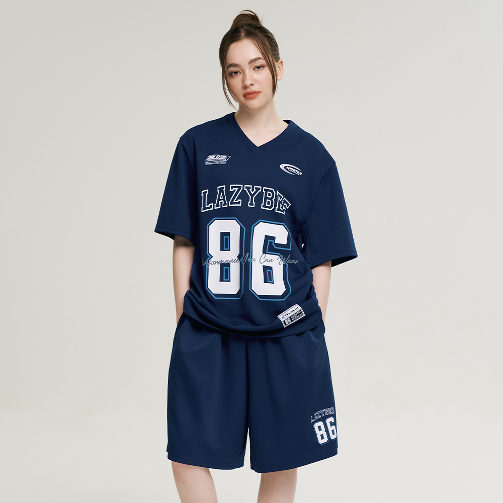 여성 자이언트핏 져지 오버핏 버뮤다 팬츠 반바지 헬스복 운동복 짐웨어 공용 네이비 - 상세 이미지 2