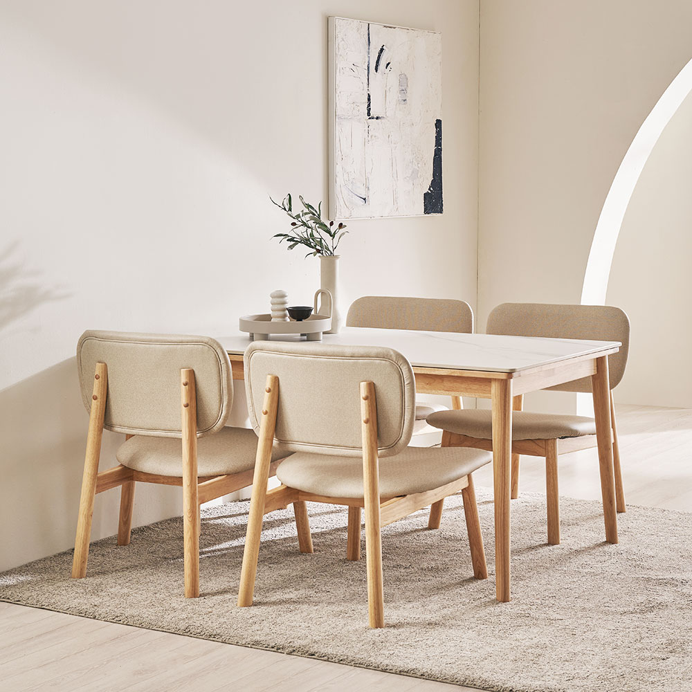 장인가구 칸토르모노 SE0 원목 포세린 세라믹 4인 6인 낮은식탁 세트 식탁+의자4, 1400mm, 세라믹식탁 마블화이트 - 상품 이미지