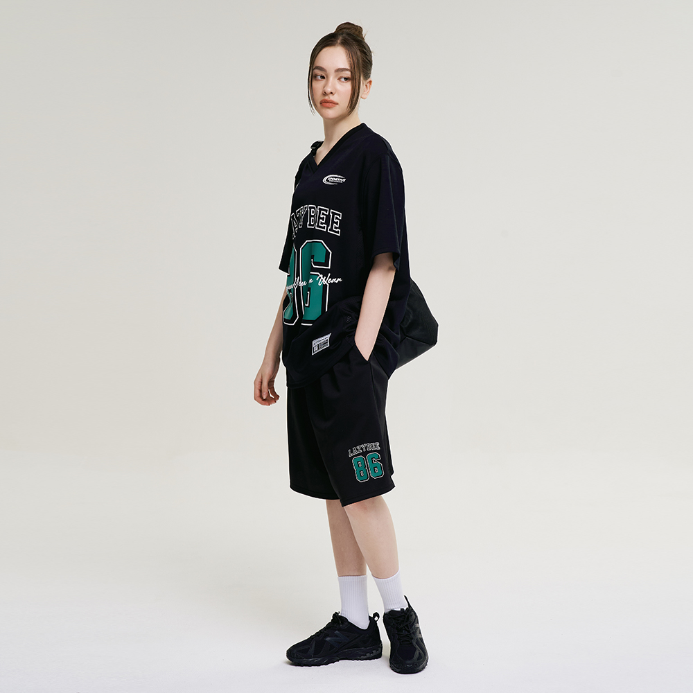 여성 자이언트핏 져지 오버핏 버뮤다 팬츠 반바지 헬스복 운동복 짐웨어 공용 블랙 - 상세 이미지 5