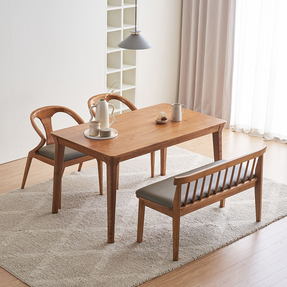 장인가구 바이송 애쉬 원목 4인 식탁 세트 벤치형