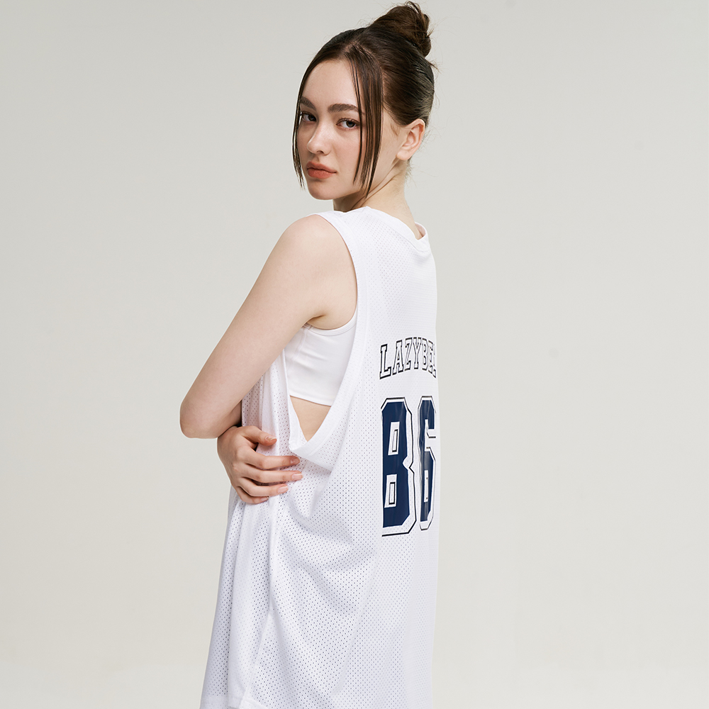 여성 머슬 매쉬 져지 오버핏 탱크탑 헬스복 운동복 나시 남녀공용 화이트