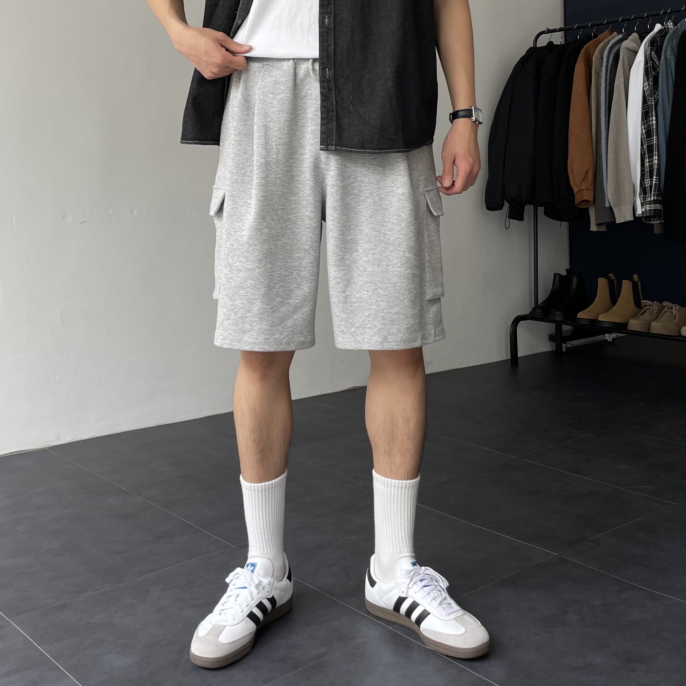 카고반바지 남자버뮤다팬츠 회색반바지 벌룬팬츠 - 상세 이미지 3