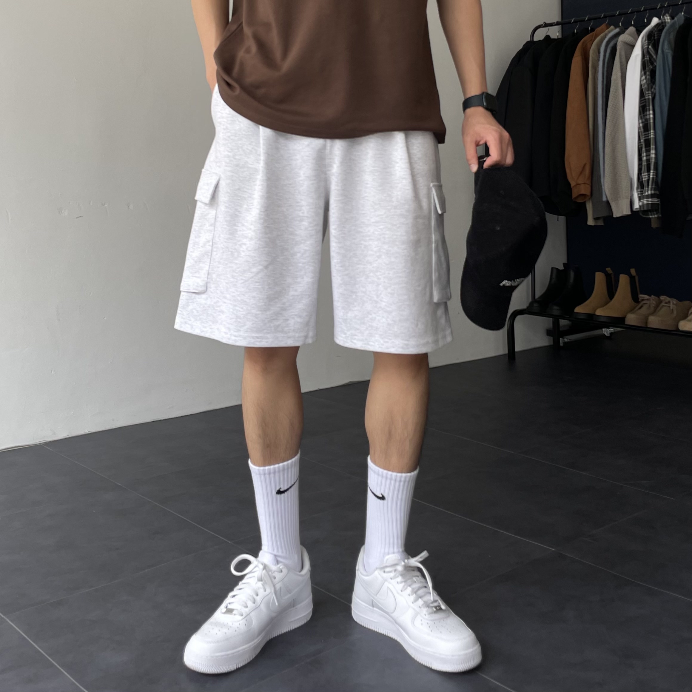 카고반바지 남자버뮤다팬츠 회색반바지 벌룬팬츠 - 상세 이미지 5