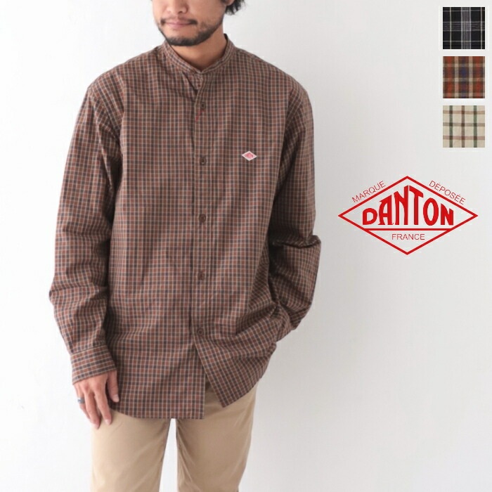 단톤 남성 브로드 체크 밴드 카라 셔츠 DT-B0003STC BROWN CHECK 40 - 상품 이미지