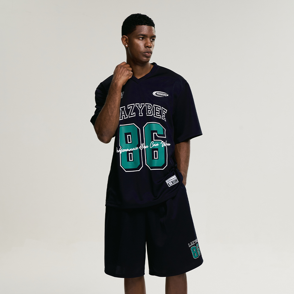 남자 자이언트핏 져지 오버핏 버뮤다 팬츠 반바지 헬스복 운동복 짐웨어 공용 블랙 - 상세 이미지 4