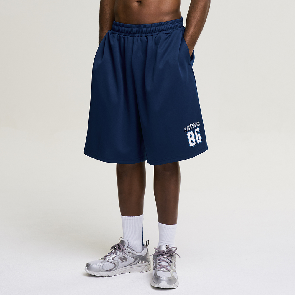 남자 자이언트핏 져지 오버핏 버뮤다 팬츠 반바지 헬스복 운동복 짐웨어 공용 네이비 - 상품 이미지