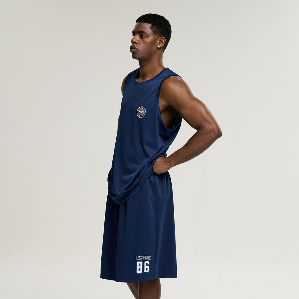 남자 자이언트핏 져지 오버핏 버뮤다 팬츠 반바지 헬스복 운동복 짐웨어 공용 네이비 - 상세 이미지 5