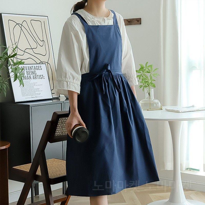 카페 미술 방수앞치마 꽃집 공방 원피스형 앞치마  모던네이비