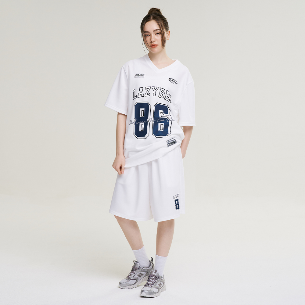 여성 자이언트핏 져지 오버핏 버뮤다 팬츠 반바지 헬스복 운동복 짐웨어 공용 화이트 - 상세 이미지 3