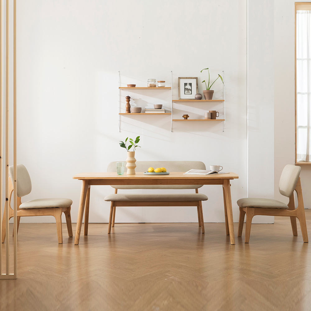 장인가구 칸토르 원목 낮은 식탁 세트 4인 1600 벤치형