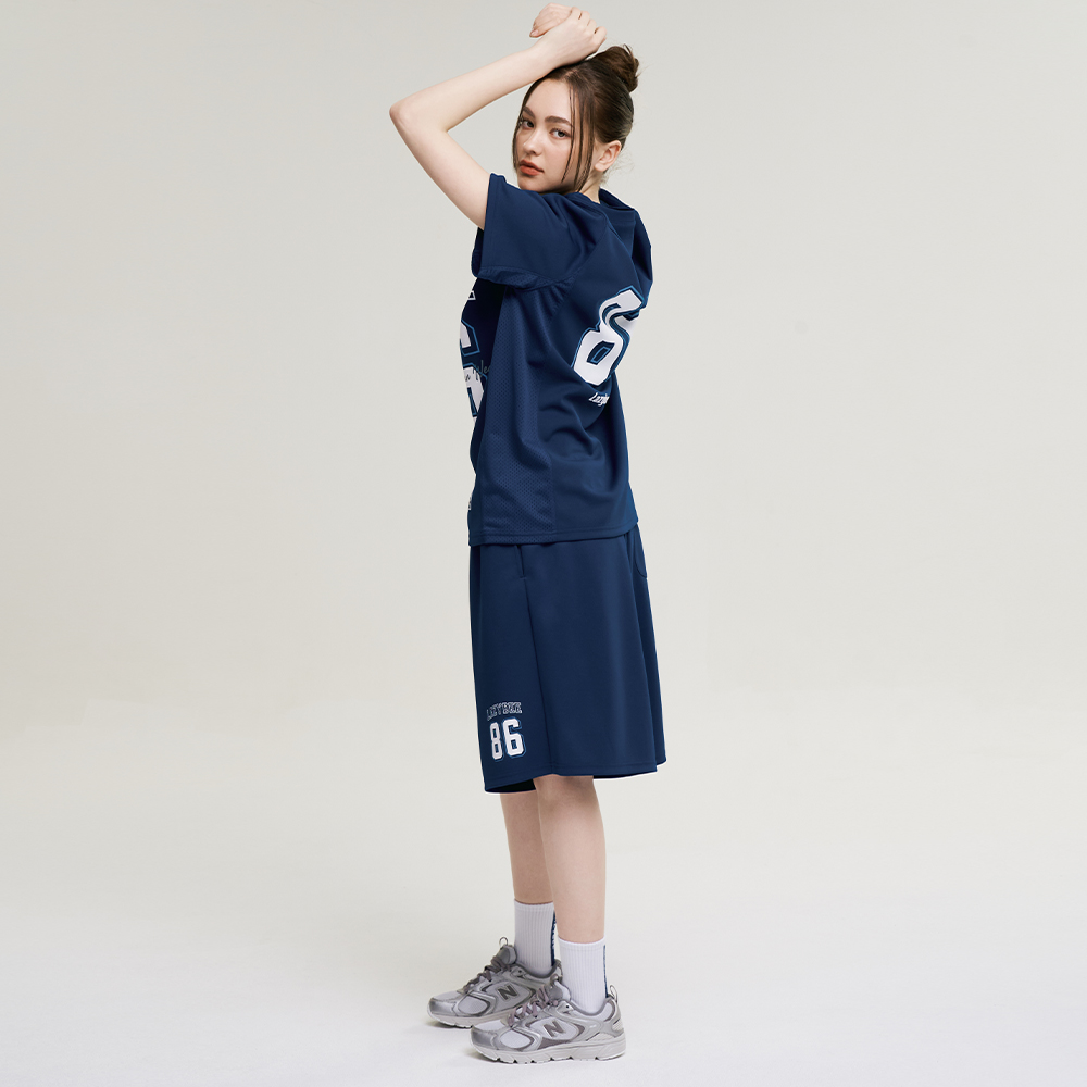 여성 자이언트핏 져지 오버핏 버뮤다 팬츠 반바지 헬스복 운동복 짐웨어 공용 네이비 - 상세 이미지 4