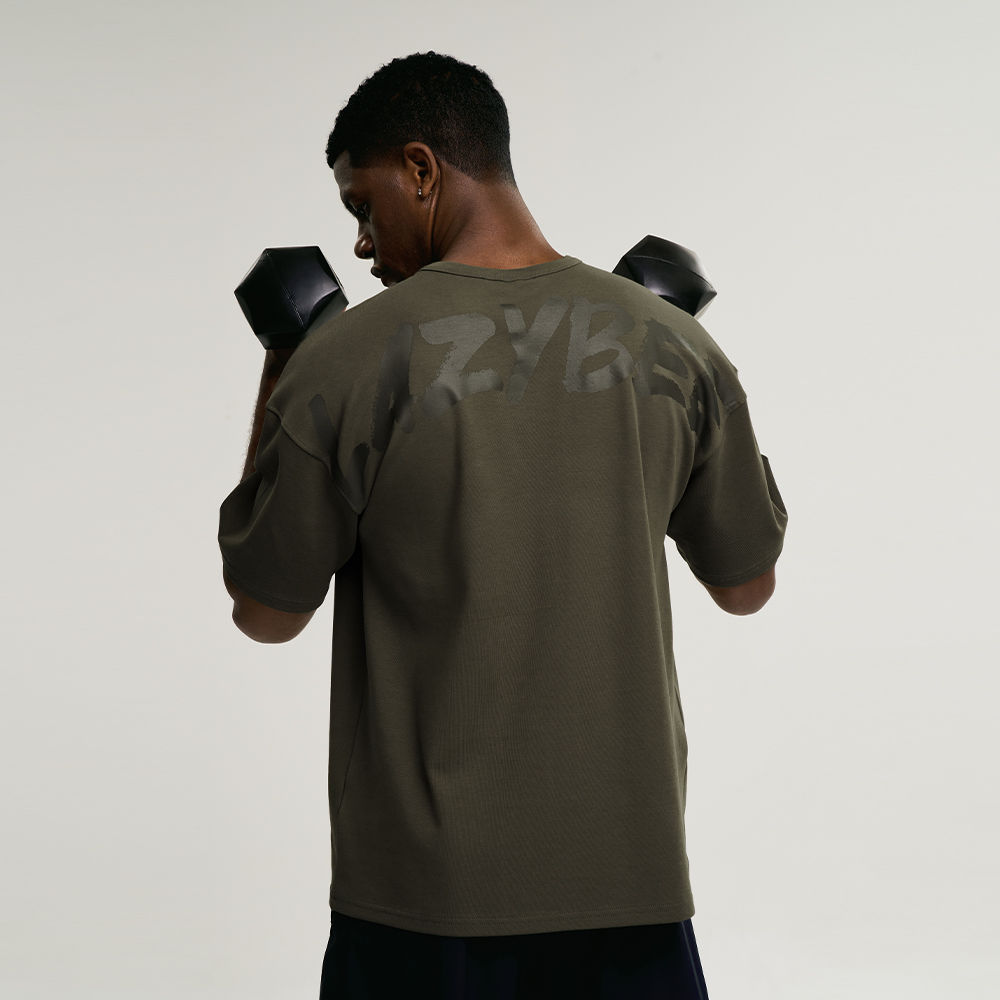 남자 파워 리프팅 오버핏 기능성 반팔 헬스복 러닝복 운동복 반팔 카키