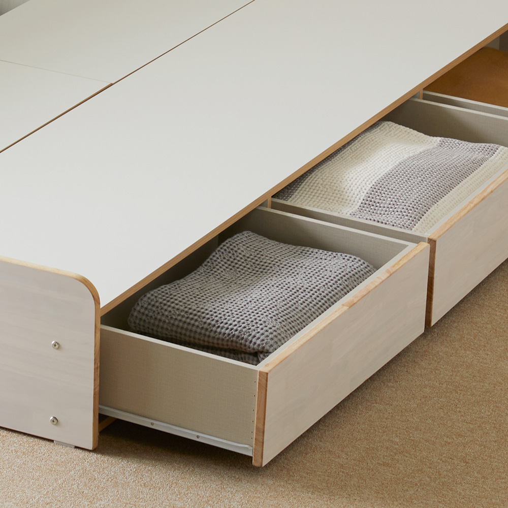 장인가구 원스 LED 고무나무 원목 신혼부부 수납형 침대 Q 프레임