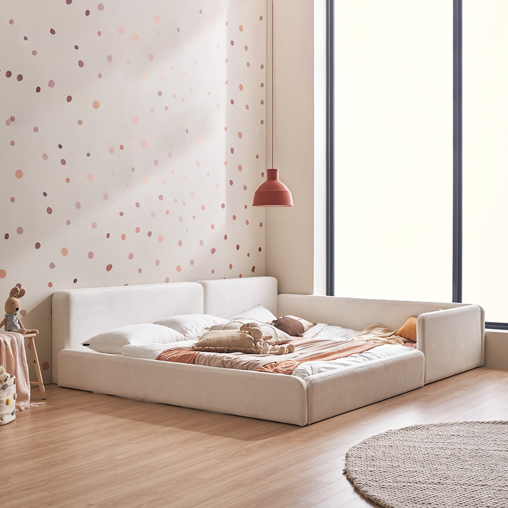 장인가구 하랑 E0 패브릭 볼드헤드 저상형 데이베드 패밀리침대 Q 프레임