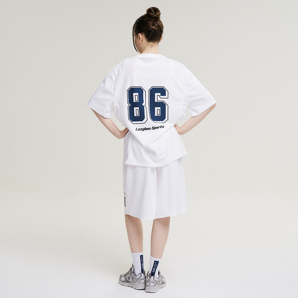 여성 자이언트핏 져지 오버핏 버뮤다 팬츠 반바지 헬스복 운동복 짐웨어 공용 화이트 - 상세 이미지 4