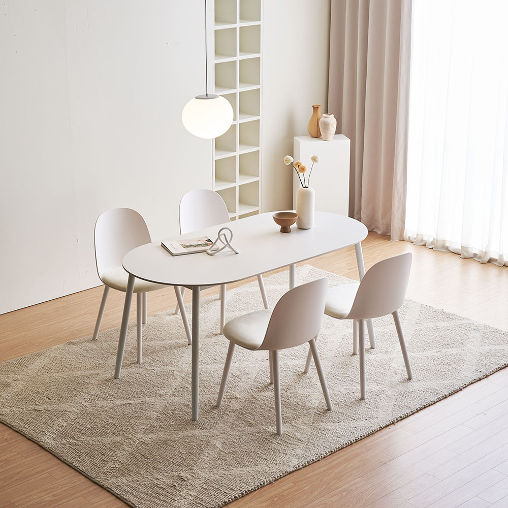 장인가구 벨노아 포세린 세라믹 4인용 1600 와이드 사각 테이블 식탁세트 의자4