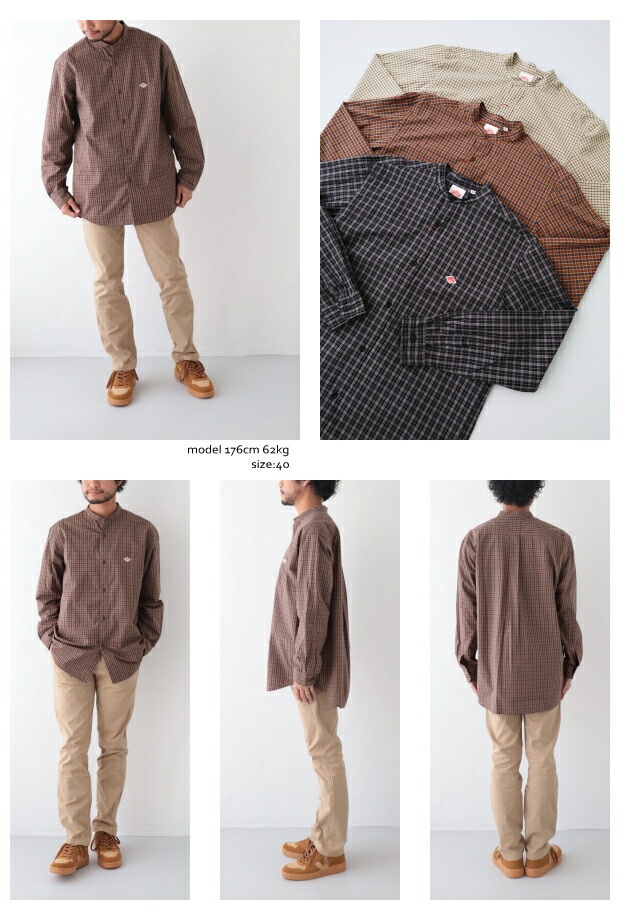 단톤 남성 브로드 체크 밴드 카라 셔츠 DT-B0003STC BROWN CHECK 40 - 상세 이미지 3