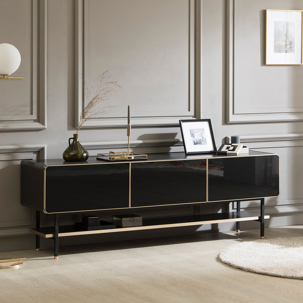 장인가구 컬렉 라운드 선반 티비다이 높은 거실장 1800