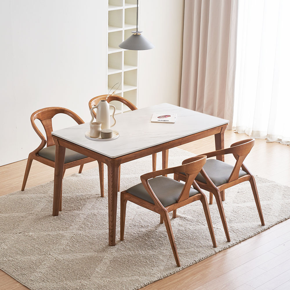 장인가구 바이송 포세린 세라믹 4인 원목 식탁 테이블 1400