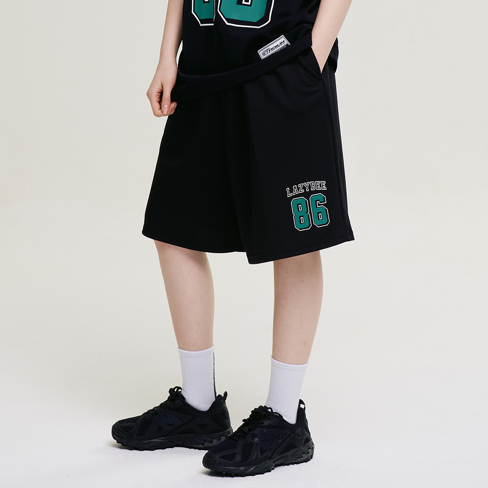 여성 자이언트핏 져지 오버핏 버뮤다 팬츠 반바지 헬스복 운동복 짐웨어 공용 블랙 - 상품 이미지